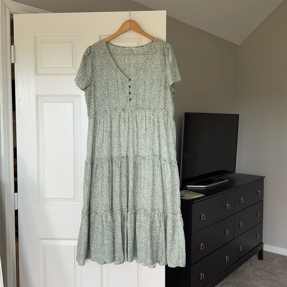 Green and white floral dress